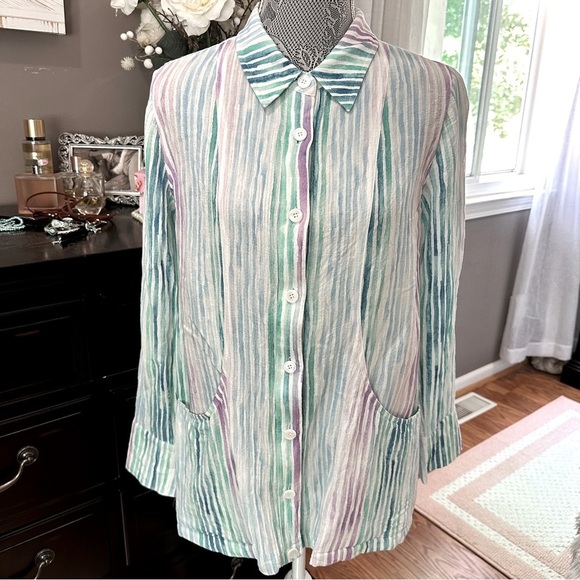 Soft Surroundings Button Front Striped Tunic Long Sleeve Size Small - Picture 5 of 16